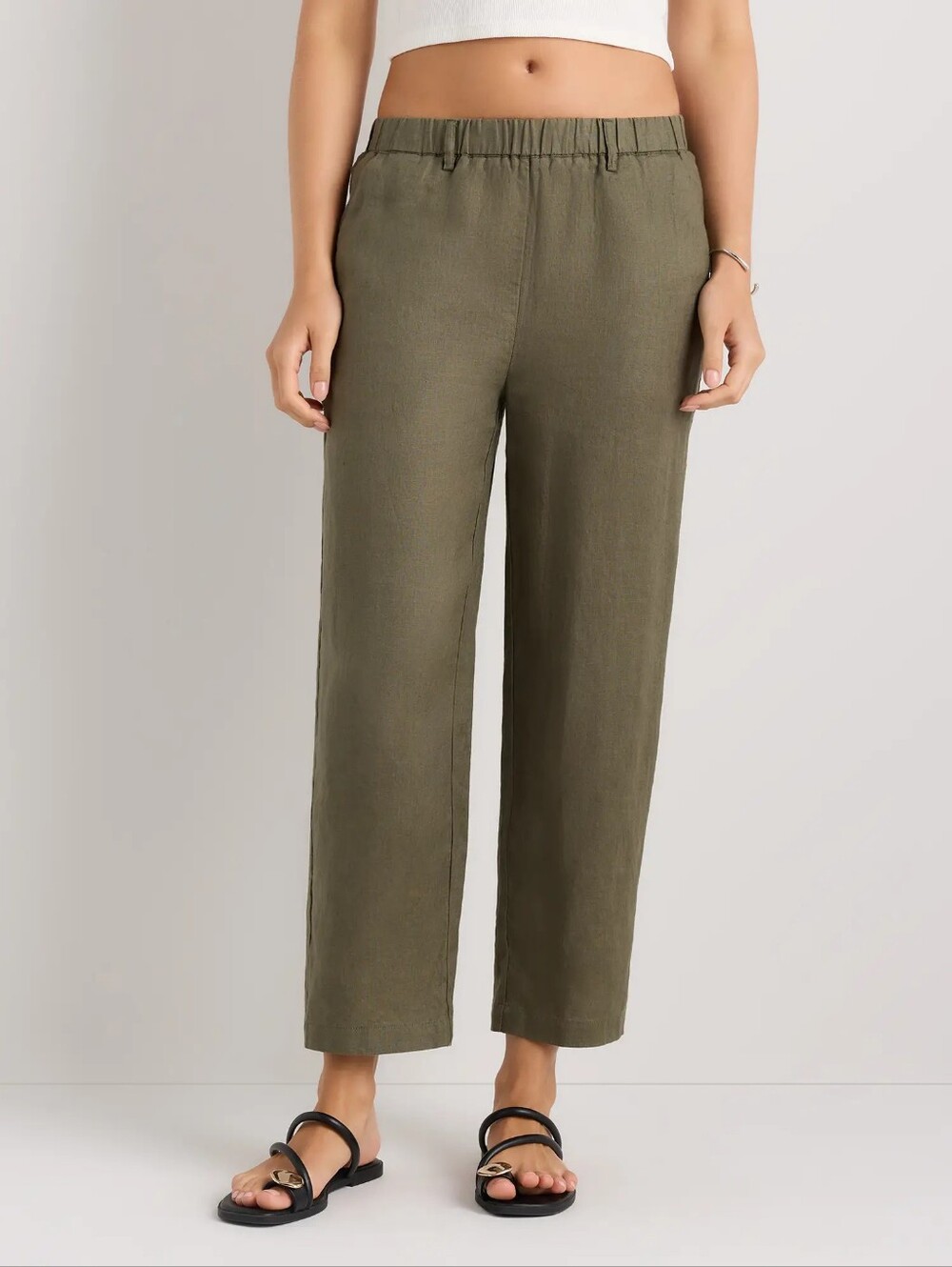Quince Bayberry Olive Size Large European Linen Pants